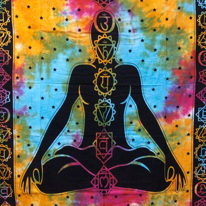 Памучно покривало за двойно легло + стенно висящо декоративно изделие - Chakra Buddha