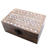Избелена Дървена Кутия 6x4 Ацтекски Дизайн