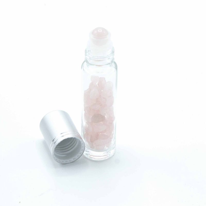 Рол-он със Скъпоценни Камъни за Етерично Масло - Розов Кварц - Сребърна Капачка
