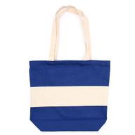 Двуцветна памучна чанта - 38x42x12 см - Синя и естествена - 10 унции