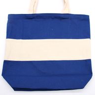 Двуцветна памучна чанта - 38x42x12 см - Синя и естествена - 10 унции