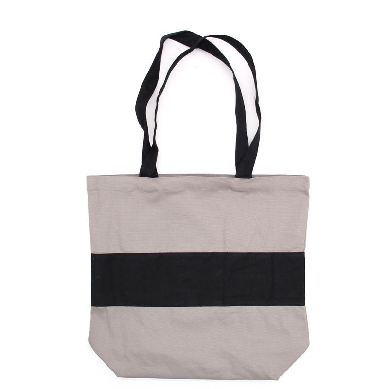 Двуцветна памучна чанта - 38x42x12см - Сиво и черно - 10oz