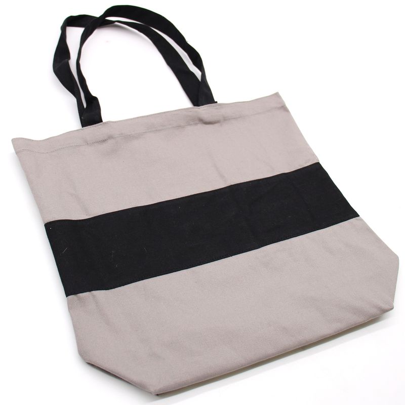Двуцветна памучна чанта - 38x42x12см - Сиво и черно - 10oz
