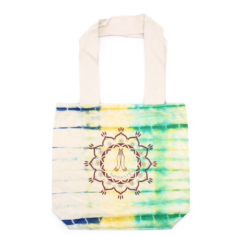 Памучна торба с принт Tie-Dye (6 унции) - Namaste Hands - многоцветна - естествена дръжка