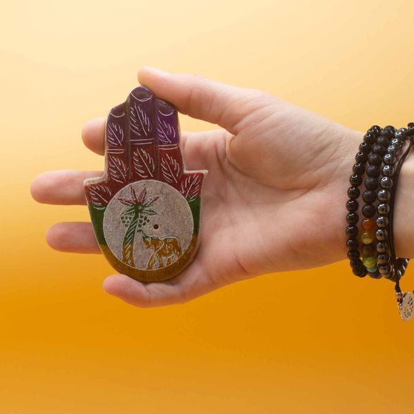 Поставка за Тамян от Стеатит "Hamsa" - 9x6см - Слон и Палма