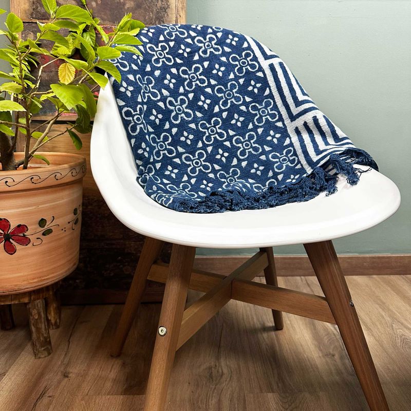 Ръчно изработено индигово одеяло - 170x120 см - Kasba Tiles