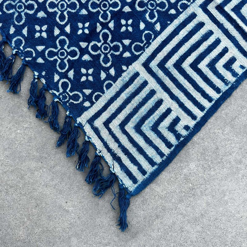 Ръчно изработено индигово одеяло - 170x120 см - Kasba Tiles
