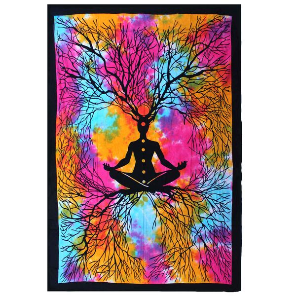 Памучна покривка за едноспално легло + стенно висящо украшение - Yoga Tree
