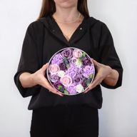 Кръгла Кутия - Лилава Роза и Карамфил