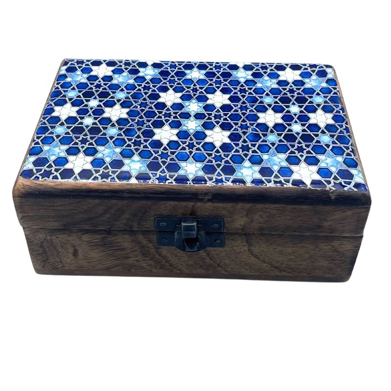 Керамична Кутия от Манго Сини Звезди - 15x10x6 см