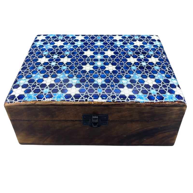 Голяма Керамична Кутия Сини Звезди - 20x15x7.5 см