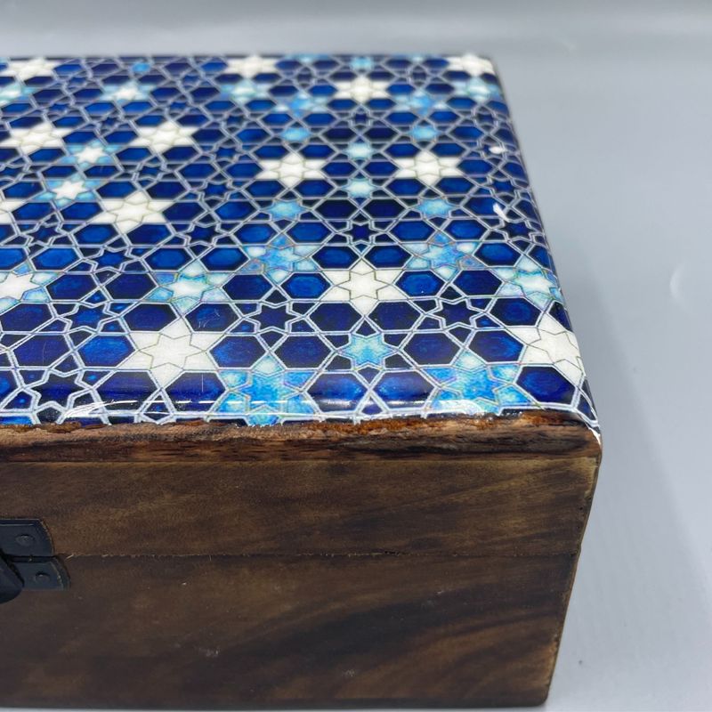 Голяма Керамична Кутия Сини Звезди - 20x15x7.5 см