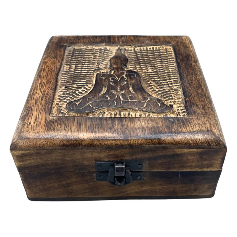 Квадратна дървена кутия за спомени 13x13x6 см -Будда