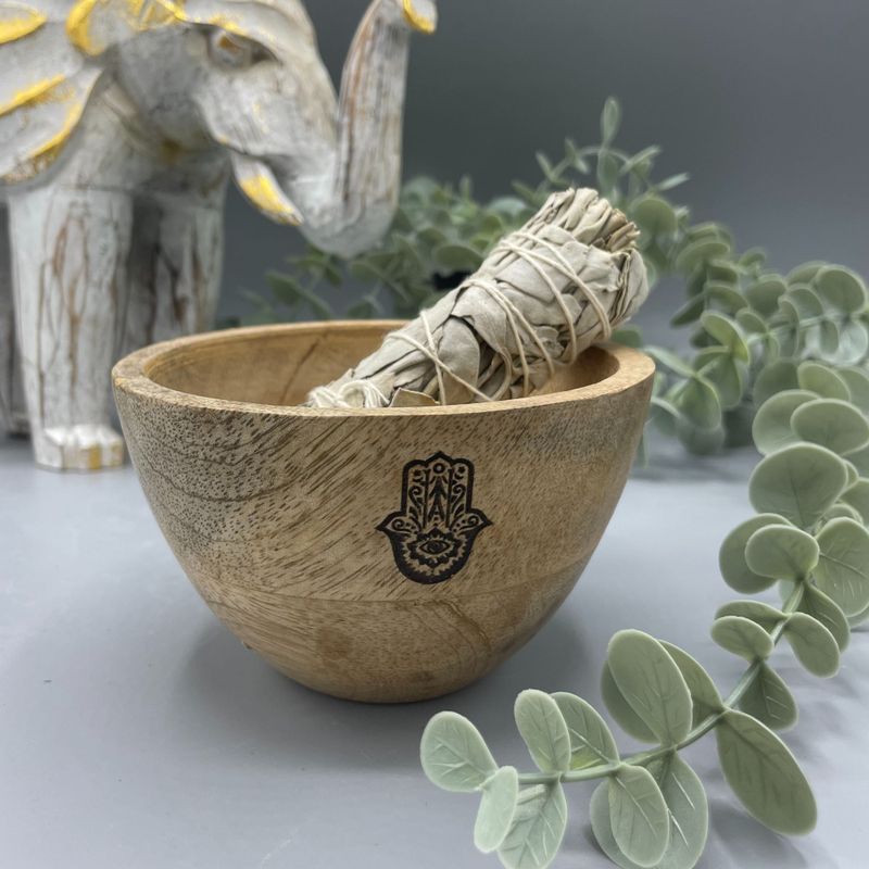 Дървена Ритуална Купа - Hamsa - 12x7см