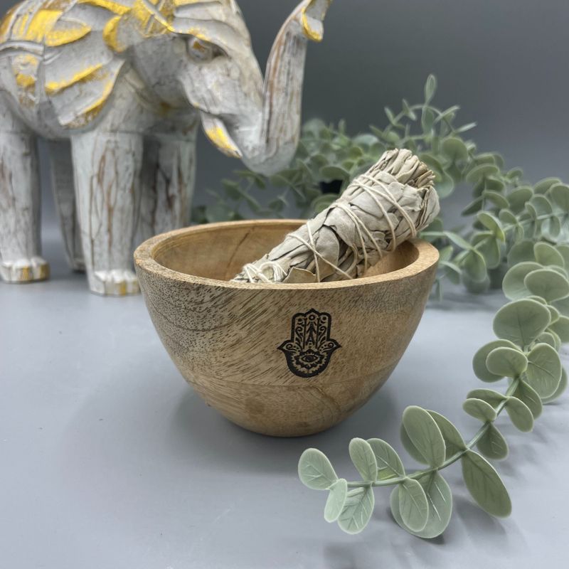 Дървена Ритуална Купа - Hamsa - 12x7см
