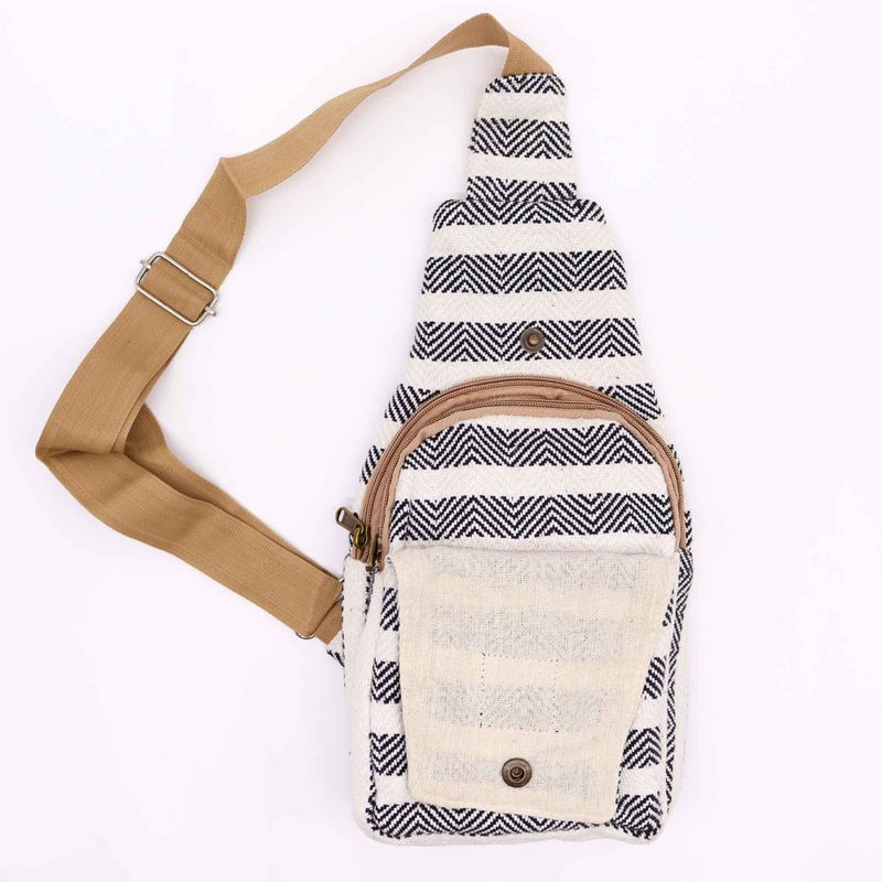 Body Cross Bag естествен памук - Черно и бяло