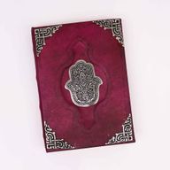 Дебела червено-кафява книга - цинкова хамса украса - страници с неравни ръбове - 26x18 см
