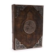 Масивна кафяво-танова книга - цинков пентагонален декор - страници с неравни ръбове - 26x18 см