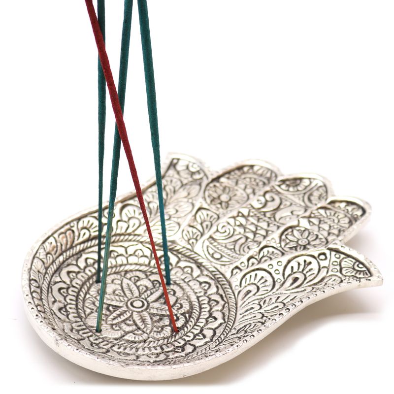 Полиран Алуминиев Дълъг Държач за Тамянни Пръчици "Hamsa" - 18x13см