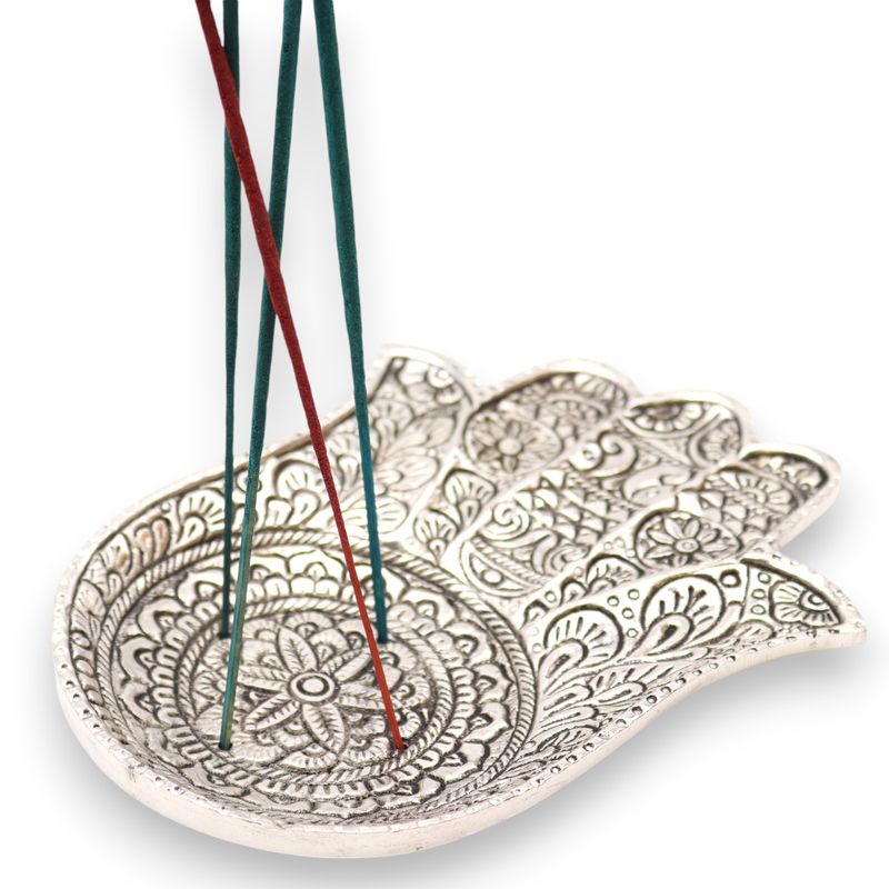 Полиран Алуминиев Дълъг Държач за Тамянни Пръчици "Hamsa" - 18x13см