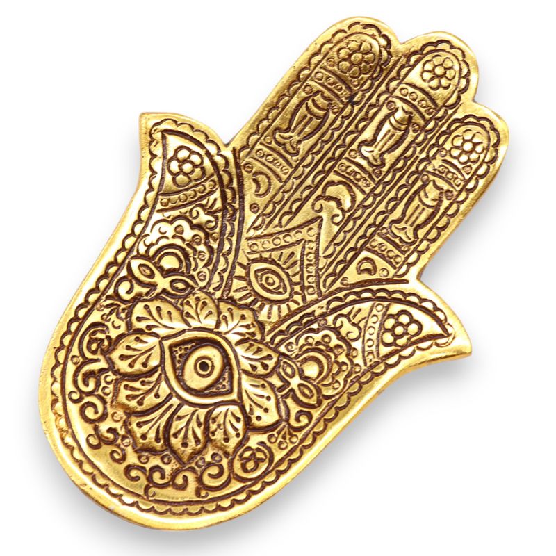 Позлатен Алуминиев Малък Държач за Тамянни Пръчици "Hamsa" - 13x5.5см