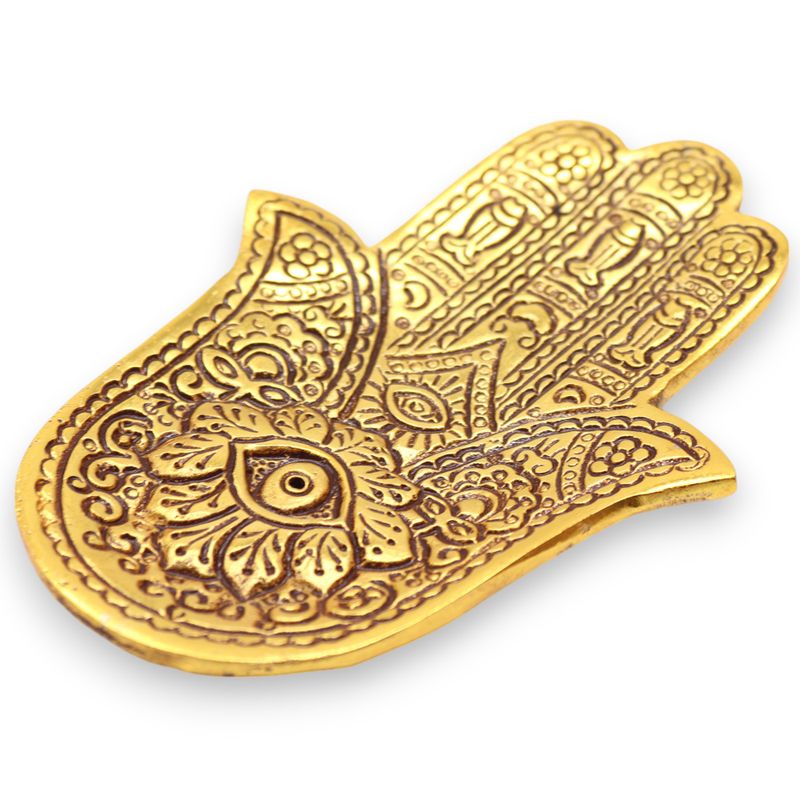 Позлатен Алуминиев Малък Държач за Тамянни Пръчици "Hamsa" - 13x5.5см