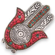 Малък Държач за Тамянни Пръчици "Hamsa" - Червено и Зелено - 13x5.5см