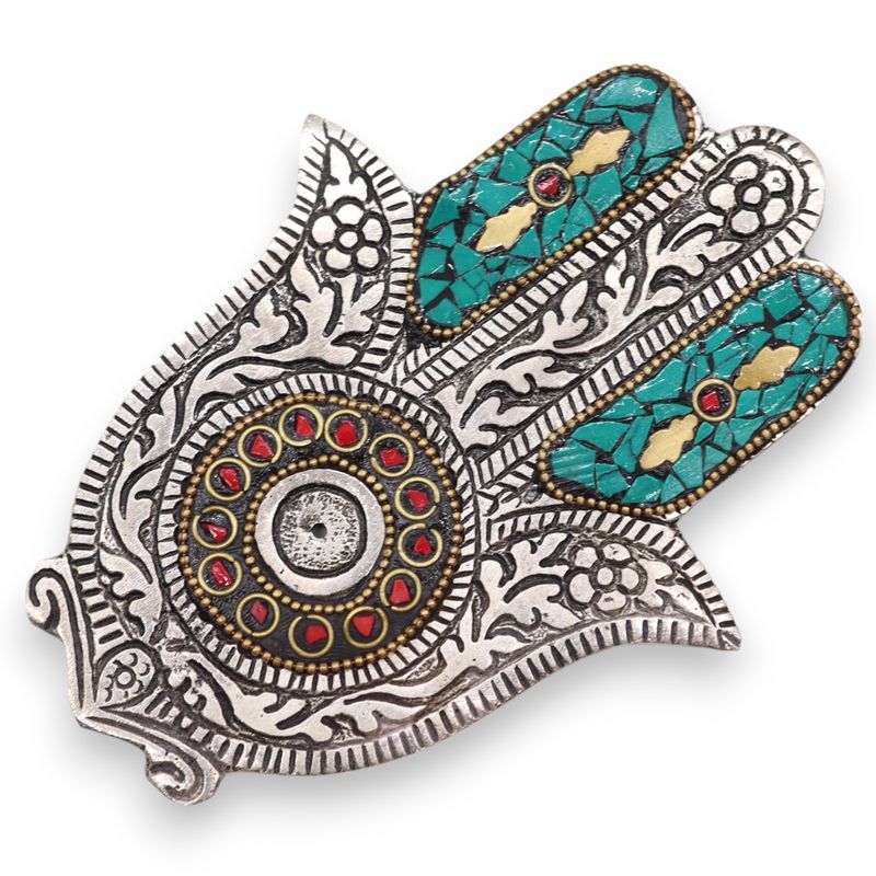 Малък Държач за Тамянни Пръчици "Hamsa" - Зелено - 13x5.5см