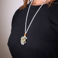 Кристална огърлица със скъпоценен камък, корда 45 см / 18 инча - Бял