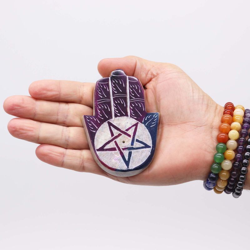 Поставка за Тамян от Стеатит "Hamsa" - 9x6см - Пентаграм