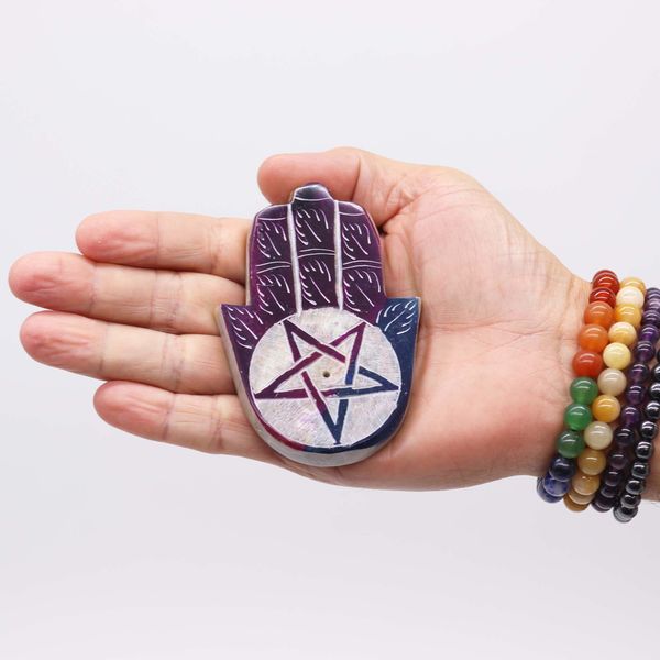 Поставка за Тамян от Стеатит "Hamsa" - 9x6см - Пентаграм