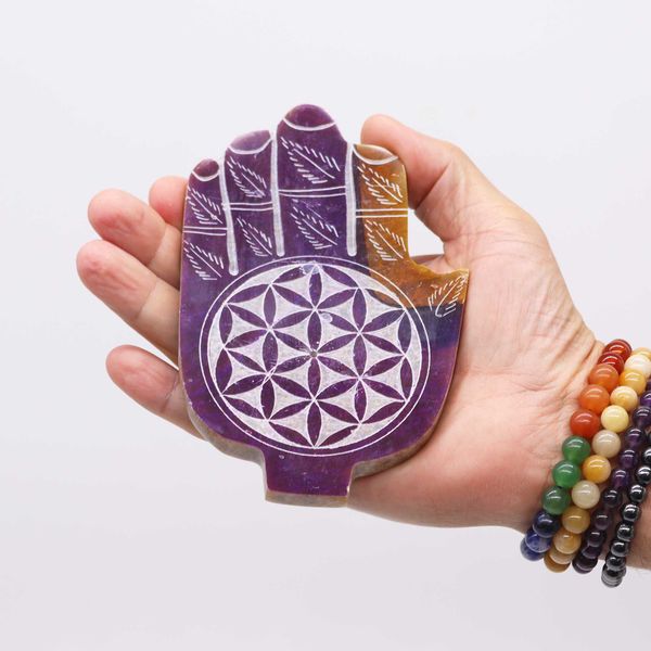 Поставка за Тамян от Стеатит "Hamsa" (средна големина) - 13x9см - Цветето на Живота