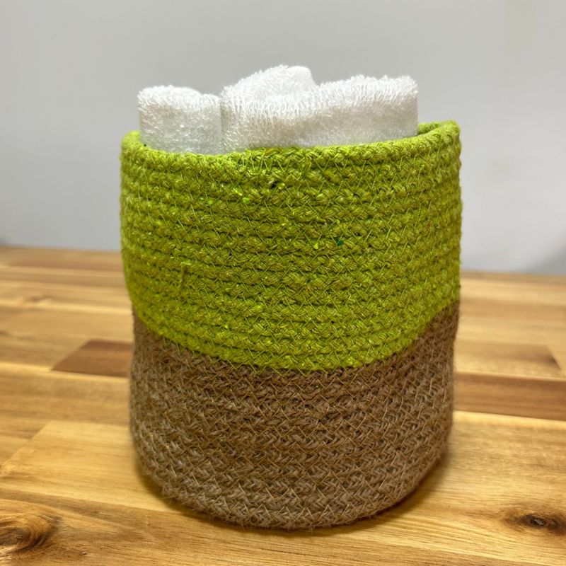 Кошница за съхранение от памук и джутено въже, малка, 15x15 см - писташово зелено