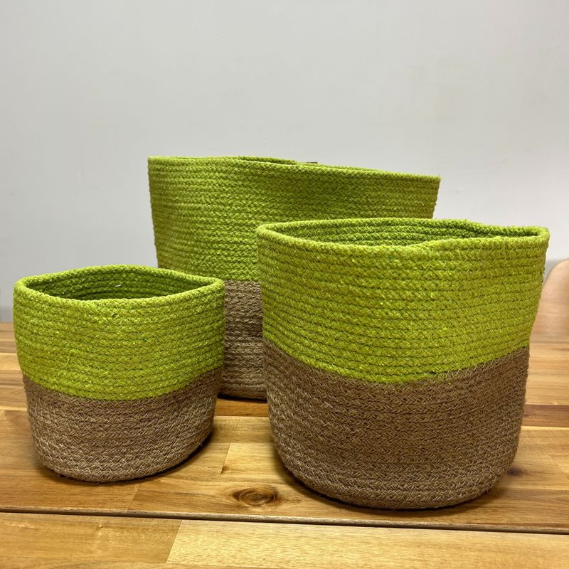 Кошница за съхранение от памук и джутено въже, малка, 15x15 см - писташово зелено