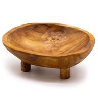 Гладка купа за плодове от тик дърво на крака - 30x23x10 см
