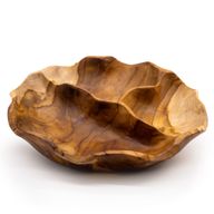 Гладка кръгла тикова купа за плодове с три секции - 30x5.5 см
