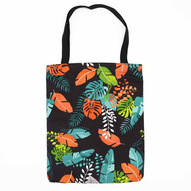 Класическа чанта Tote с цип (Тъмен тропически мотив) 40x34 см