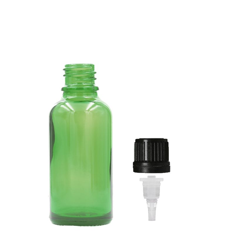 10 ml зелена стъклена бутилка с капкомер - без капачка