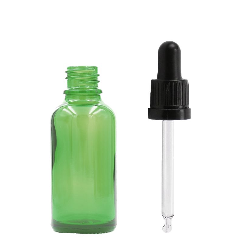10 ml зелена стъклена бутилка с капкомер - без капачка