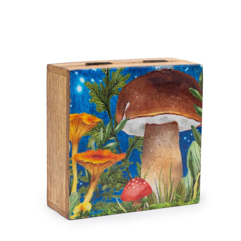 Средна квадратна кутия 13.5x13.5x6 см - Дизайн с гъби, теал