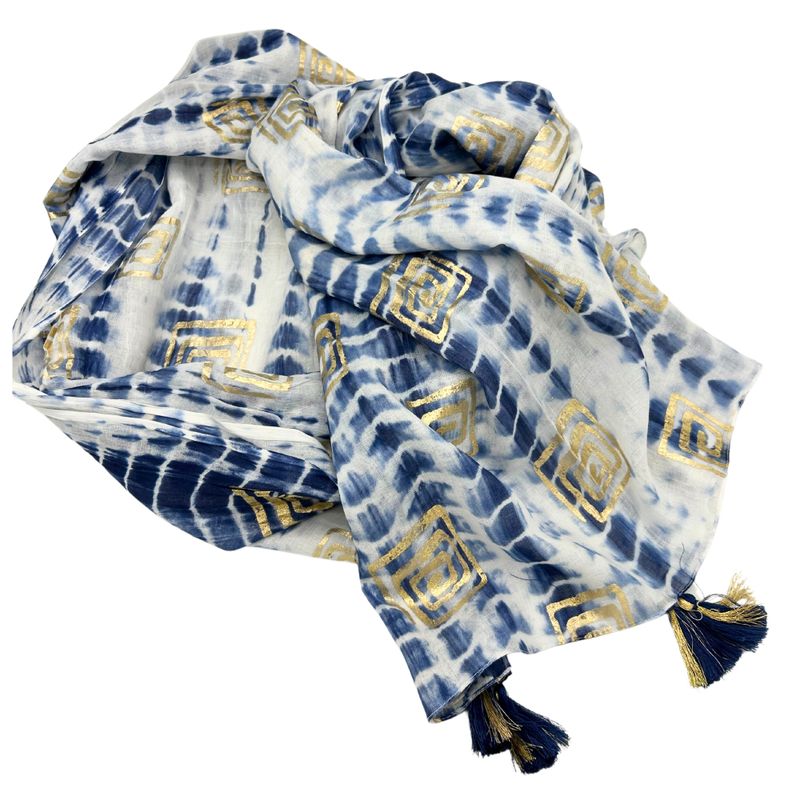 Синьо Tie-Dye и Блок Принт Ръчно Рисувано Парео