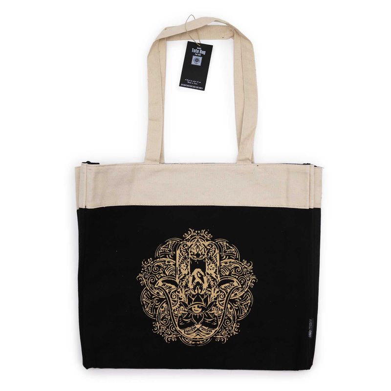 Чанта Tote с голям размер, шоколадова, прана със камъни, 14 унции - Freedom Hamsa