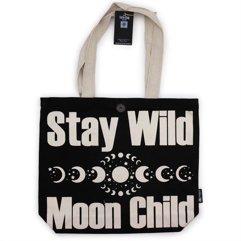 Класическа Еко Чанта Stay Wild, Moon Child, Черна 10 унции