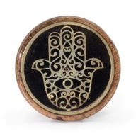 Държач за Ароматни Тамянови Пръчици и Конуси - Hamsa - Злато и Черно на Мангово Дърво