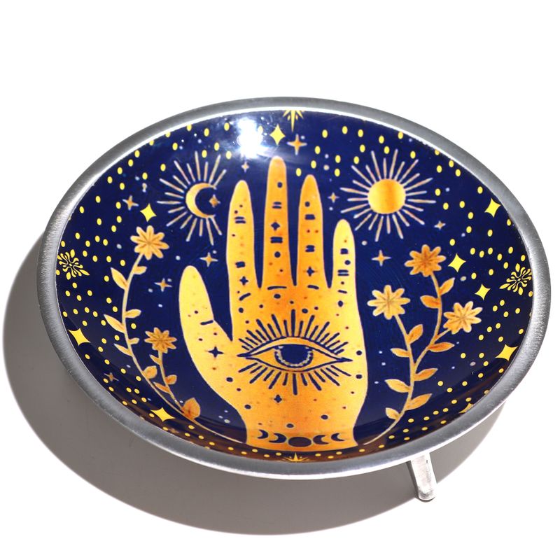 Емайлирана Трикрака Ритуална Чиния - "Hamsa" Полунощно Синьо