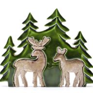 Изгубен в гората - Два елена в гората 3D дървена декорация - 18x23 см