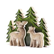 Изгубен в гората - Два елена в гората 3D дървена декорация - 18x23 см