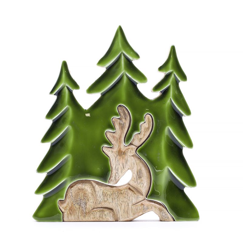 Изгубен в гората - Елен в гората 3D дървена декорация - 23x20 см