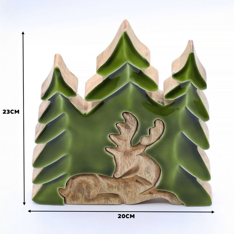 Изгубен в гората - Елен в гората 3D дървена декорация - 23x20 см