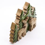 Изгубен в гората - Два елена в гората 3D дървена декорация - 18x23 см